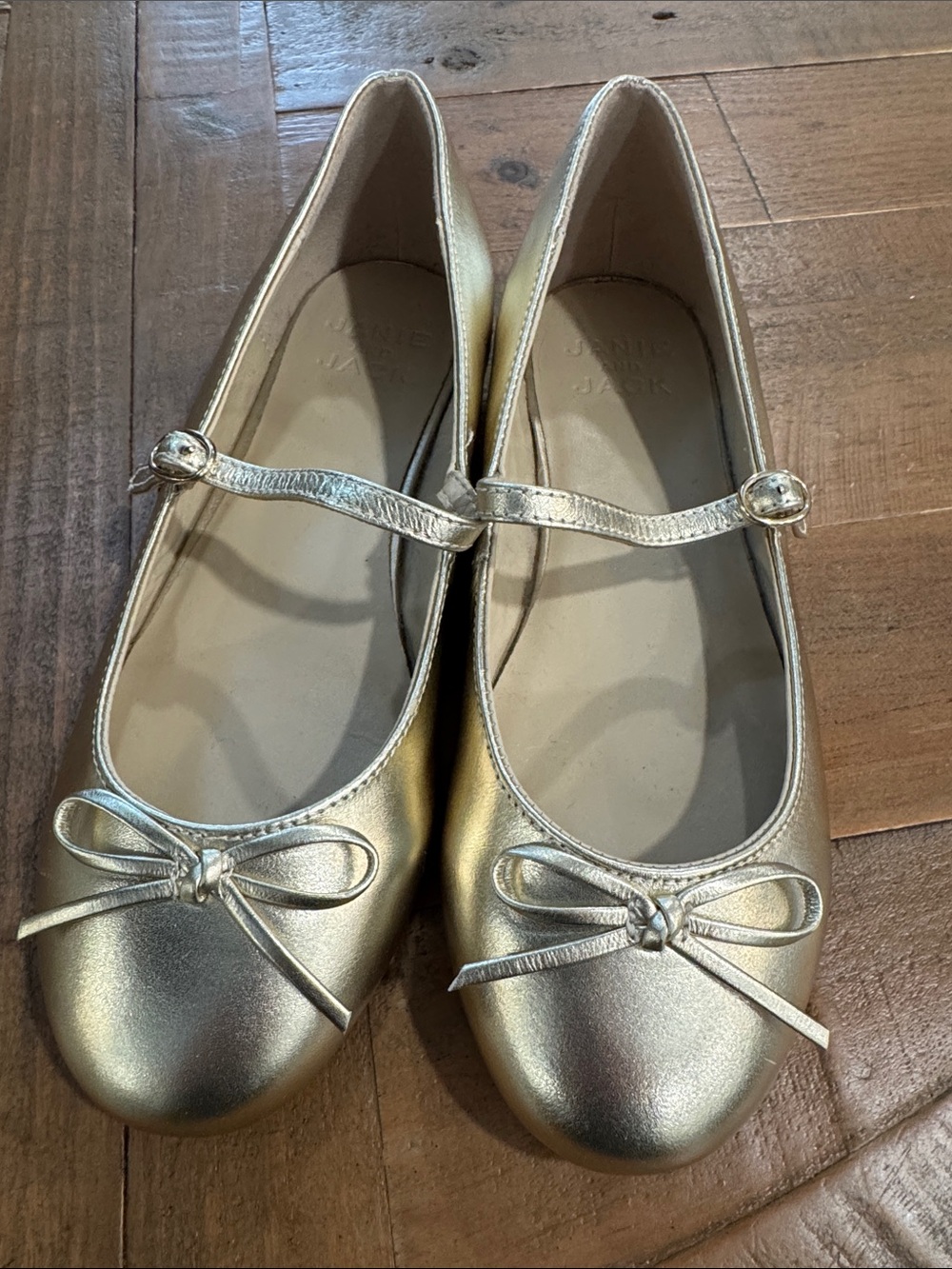 Janie and Jack Metallic Gold Mary Jane Flats with Bow Strap